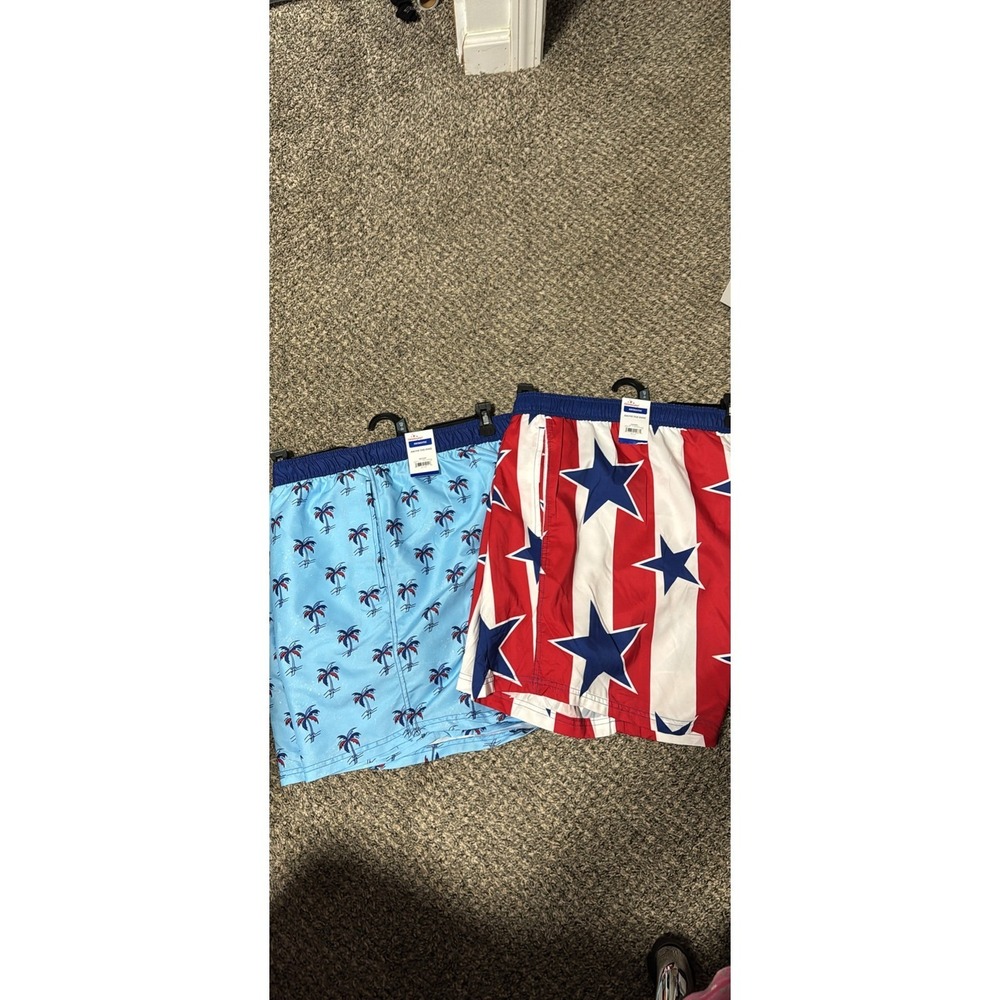 Swim Trunks 2-Pack Palm Tree & Stars Stripes Patriotic Mens Size 3XL